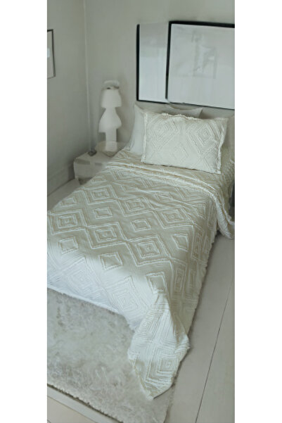 baladı home ev tekstil home collection Tek Kişilik Ponponlu Yatak Örtüsü ( Takım 2 Parça ) Yatak Örtüsü Ve 1 Yastık Kıılıf