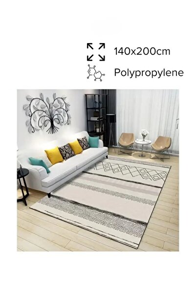 COOYA Warm Luxurious Carpet, Modern Printed Rectangular Anti-Slip Carpet, Off-White/Black 140x200cm