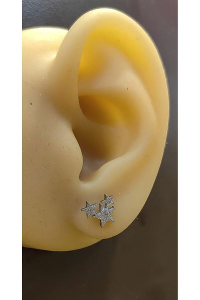 FG KONNİCHİWA 100% Steel Double Earrings Stainless Steel Blackened Patterned Icon Earrings (2 Pieces)