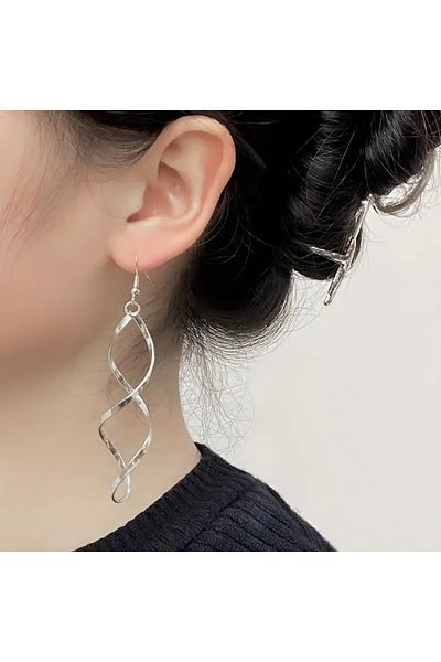Feron accessories حلق طويل متدلي بتصميم حلزوني - خيارات الألوان الذهبية والفضية K-01