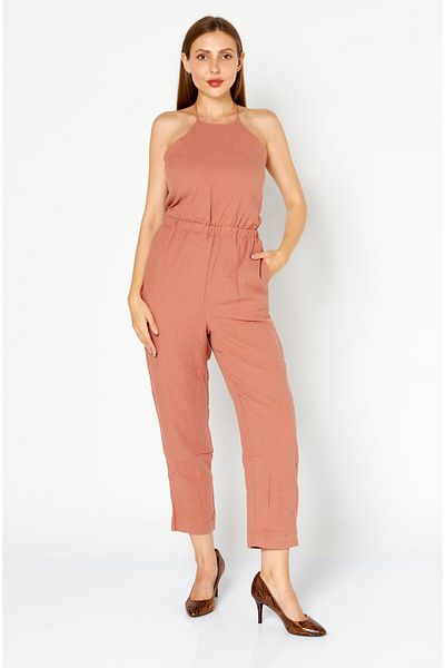 Lost + Wander Women Textured Sleeveless Jumpsuit, Peach