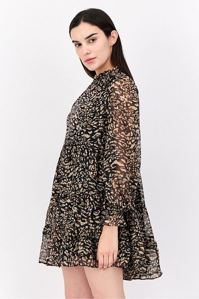 Phase Eight Women Petite Leopard Print Swing Dress, Black