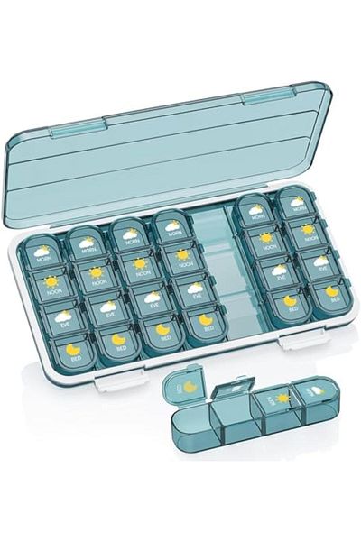COOYA Pill Box 4 Times A Day 7 Day - Weekly Medicine Box Organizer with Separate Case, Portable Daily