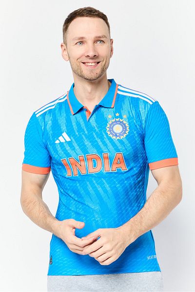adidas Men Sportswear Fit Short Sleeve India Cricket Jersey, Blue