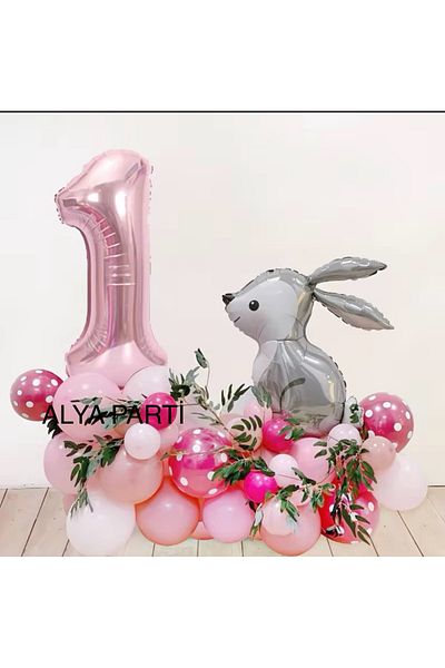 ALYA Σετ γενεθλίων PARTY Rabbit Foil με μπαλόνια και αλουμινόχαρτο με αριθμούς