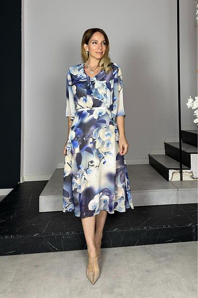 gesmoda Rochie din șifon cu model detaliat albastru G1326