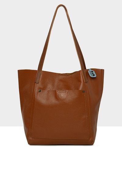Bagmori Tan Women's Real Leather Casual Tote Bag with Pockets m 000008600