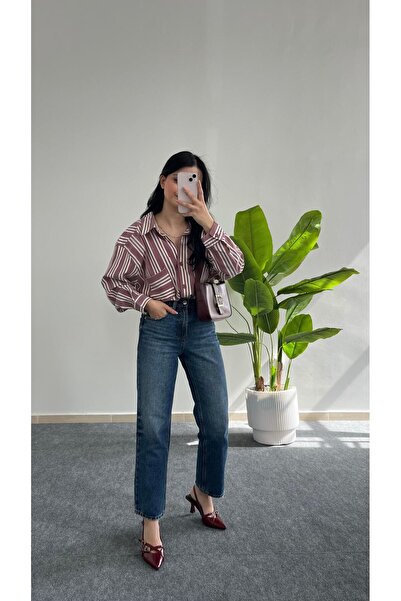 Pera Katre Garnili Bambu Gömlek - Gül Kurusu