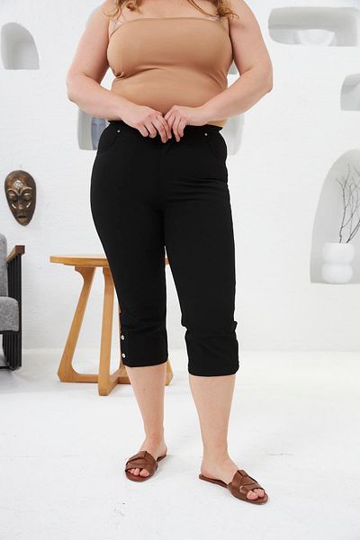 RMG Leg Button Detailed Large Size Capri Black