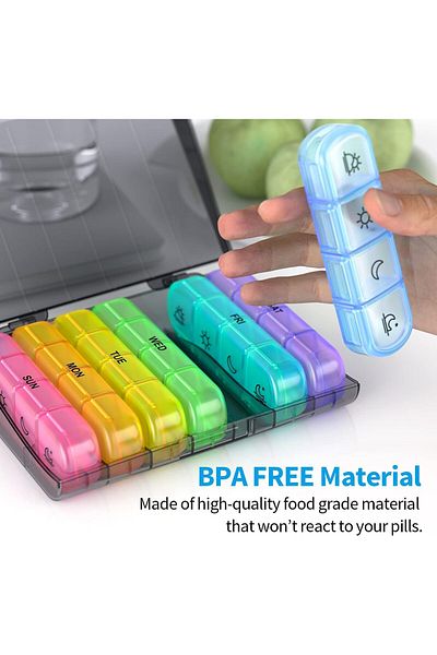 COOYA Weekly Pill Organizer, Large Daily Pill Box, 7 Day 4 Times a Day, Portable, Light-Proof Pill Case