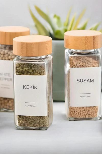 emdeco Set of 12 Square Glass Spice Shakers with Bamboo Lids 120 ml Turkish Label Gift