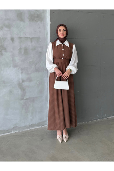 ENSA TESETTUR Πουκάμισο Φόρεμα - Ριγέ Καφέ Γλυκά