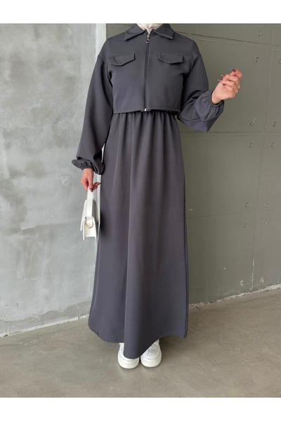 ENSA TESETTUR Γκρι φόρεμα με γιλέκο Eslem