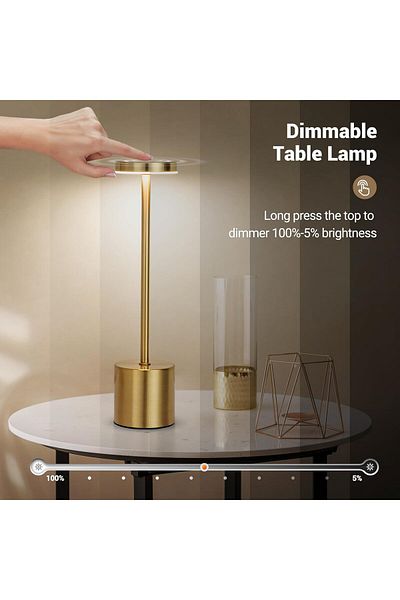 COOYA Rechargeable Cordless Desk Lamp, 6000mAh Battery Powered Desk Lamp, 3 Colour Stepless Dimming (Gold)