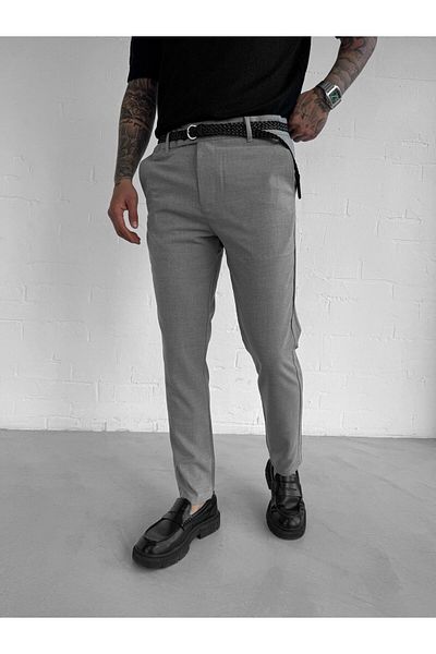 ablukaonline Men's Quality Flexible Lycra Ankle Length Fabric Trousers Gray