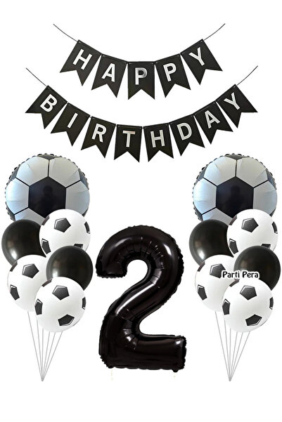 parti pera Siyah Beyaz Futbol Temalı Doğum Günü Balon Seti Top Folyo Balon Fu...
