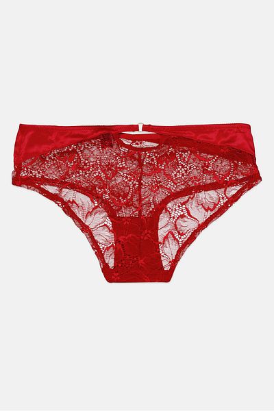 Etam Women Lace Pull-on Short Panty, Red