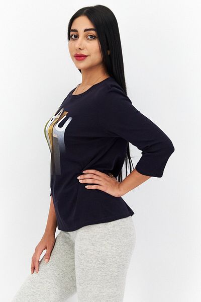 s.Oliver Women Round Neck Long Sleeve Solid T-shirts, Dark Navy