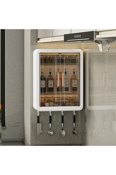 Old_Feller 3-tier wall-mounted cabinet with doors, fits bathroom/kitchen. Over-toilet storage, includes tool