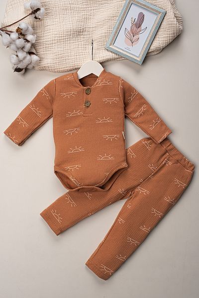 Mai Perla Zıbınlı Suit Sun Patterned Snap Fastener Baby Set