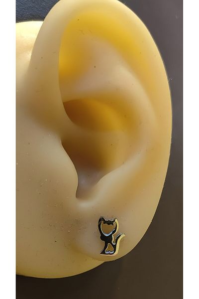 FG KONNİCHİWA 100% Steel Double Earrings Stainless Steel Blackened Patterned Icon Earrings (2 Pieces)