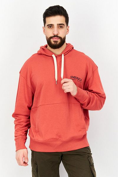 Perry Ellis Men Hooded Embroidered Logo Long Sleeve Sweatshirt, Red