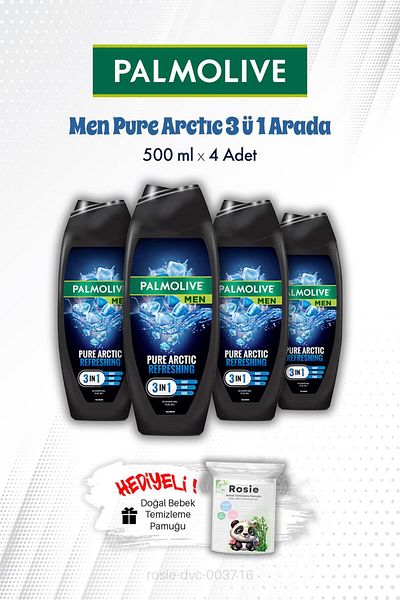 Palmolive 4 Pieces Men Pure Arctic 3 in 1 Shower Gel 500 ml and Rosie