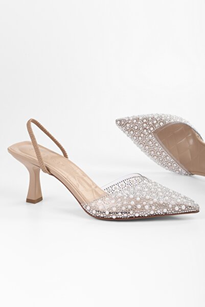 Shoeberry Perleťově tělové dámské transparentní jehlové podpatky