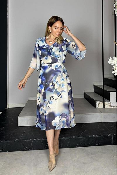 gesmoda Rochie din șifon cu model detaliat albastru G1326
