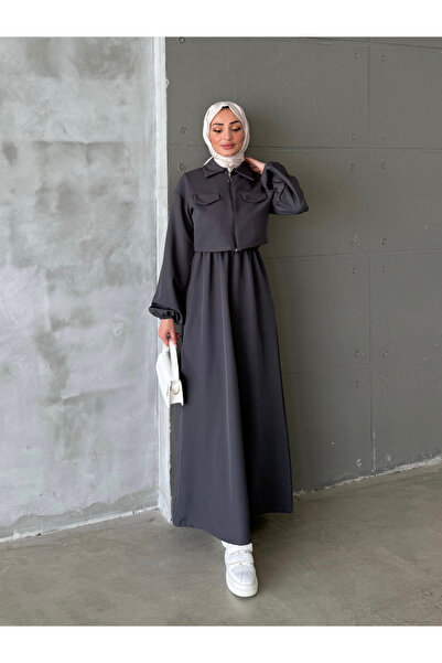 ENSA TESETTUR Γκρι φόρεμα με γιλέκο Eslem