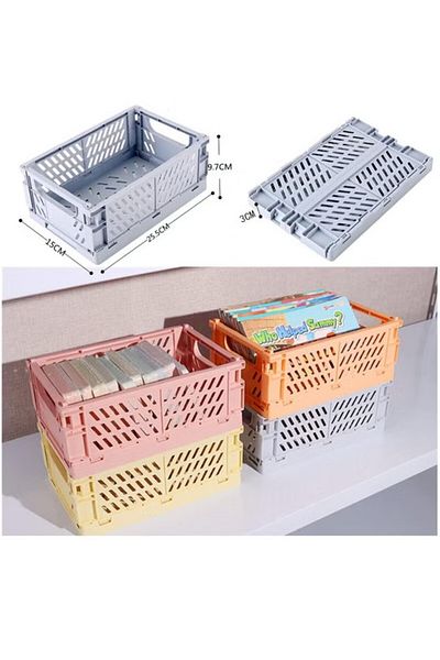 COOYA 4-Pack Plastic Folding Storage Crate,Stackable Drawer Organizer,for Home Kitchen Classroom Office