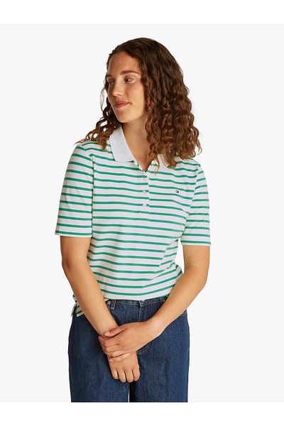 Tommy Hilfiger Tommy Hilfiger Women Ecru/Radiant Green Stp 1985 Regular Pique Polo T-Shirt