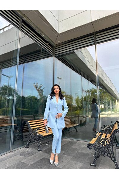 BARG FASHION Kadin Taş Detaylı Blazer Ceket Pantolon Takım Elbise