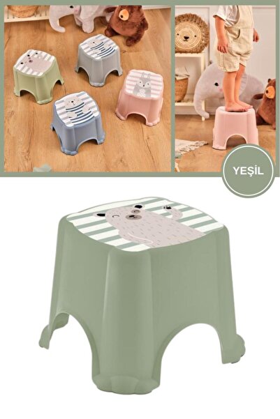 Flosoft Kaydırmaz Çocuk Taburesi, Figürlü Çocuk Banyo Lavabo Klozet Taburesi Yeşil