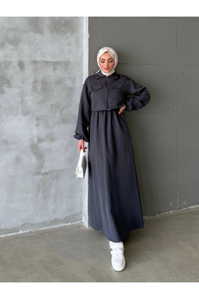 ENSA TESETTUR Γκρι φόρεμα με γιλέκο Eslem