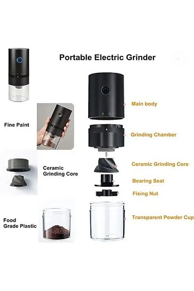 COOYA Portable Electric Grinder Coffee Bean Grinder USB rechargeable Automatic Conical Burr Grinder