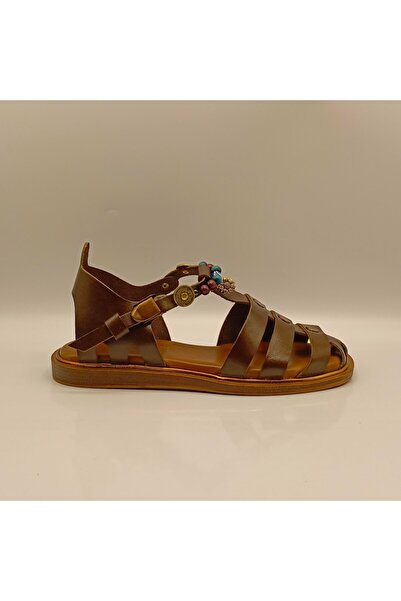 Ametist صندل مسطح من الجلد البني كالي