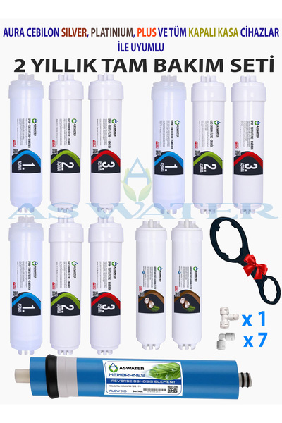 As Water İhlas Aura Plus Silver Platinum Uyumlu 2 Yıllık Filtre Bakım Seti Fi...