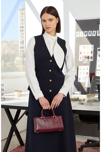 Fatma Atasoy Double Navy Blue Midi Vest