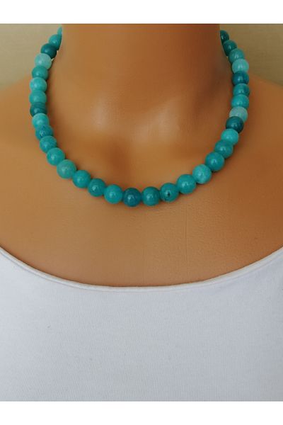 LemaStone Natural Stone Necklace ;Larimar Ceyt 10 mm Pendant