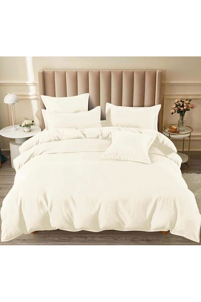 OEM Double bed linen set, 6 pieces, fine cotton, cream, fitted sheet 180x200 cm