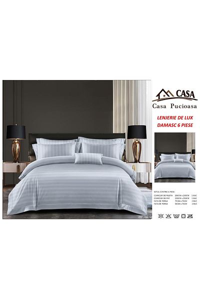 OEM Damask Bedding Set, Gray, UNI, 6 Pieces, 230 x 250 cm, 4 Pillowcases