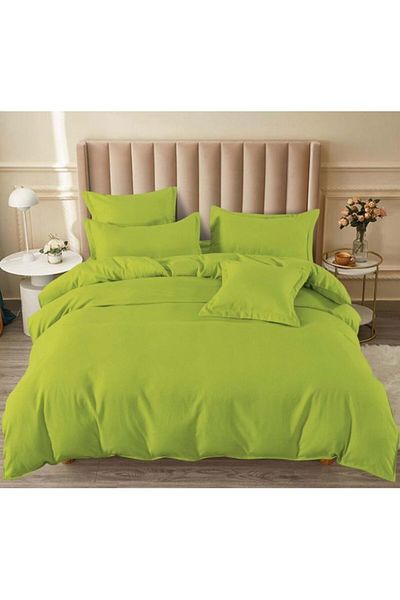 OEM Double bed linen set, 6 pieces, fine cotton, avocado green, fitted sheet 180x200 cm