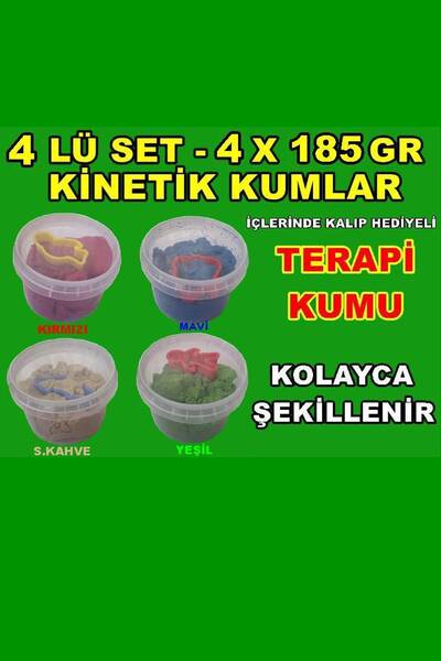ARCAN Kinetik Kum 4 Lü Set 4 Farklı Renk 4 X 185 Gram Kalıp Hediyeli