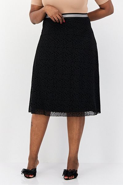 Esprit Women Pull On Polka Dot Midi Skirt, Black