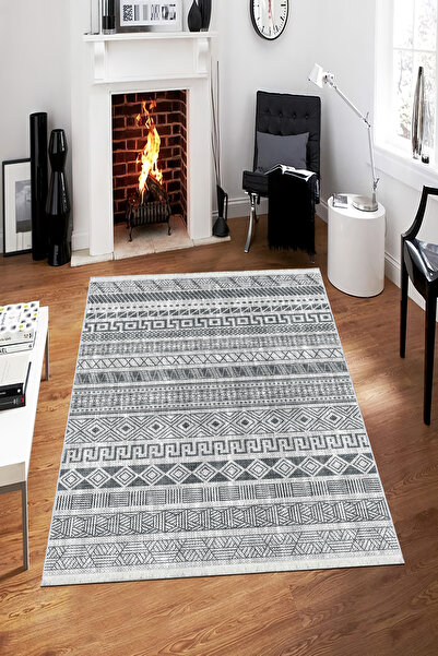 CENTER AVM Gri Halı Salon Halısı Makinede Yıkanabilir Halı Kaymaz Taban Halı