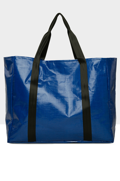 Bagmori Geantă de plajă maxi cu dungi duble pentru femei albastre M 000008590