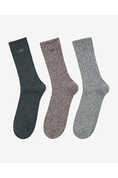 SKECHERS NON TERRY CREW - 3'LÜ PAKET ERKEK ÇORAP Erkek Dark Green Çorap S116025-300