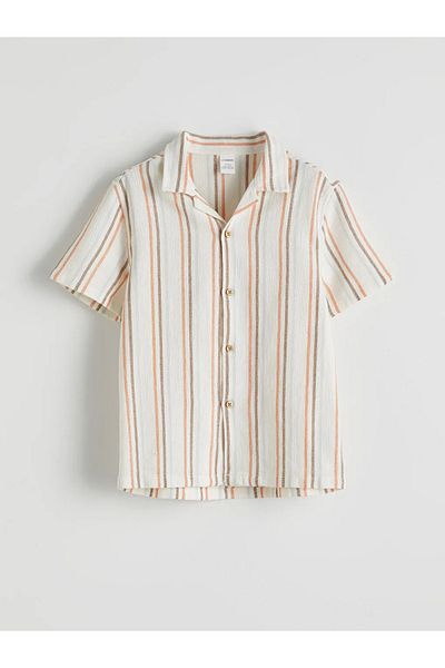 LC Waikiki LCW baby Μπεζ βαμβακερό ριγέ αγόρι πουκάμισο