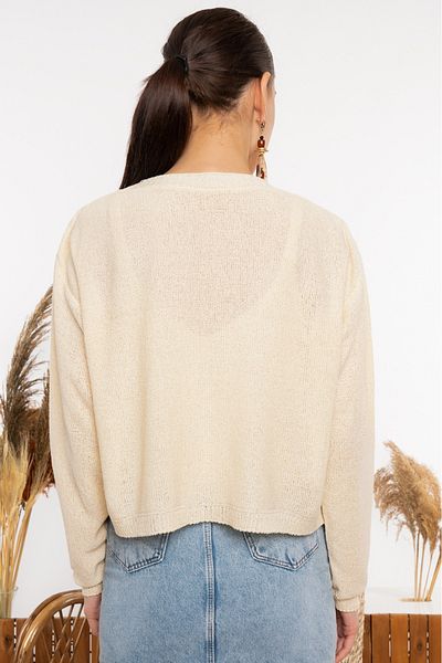 AQE FASHION Ζακέτα εποχιακής κρέμας με 4 κουμπιά V λαιμόκοψη